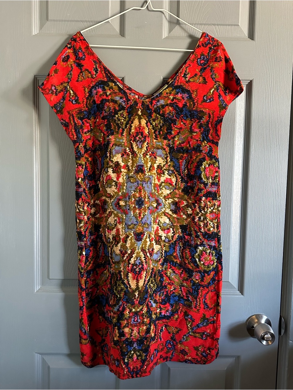 Anthropologie Maeve Medallion Print Mini Dress Red Blue Size XS